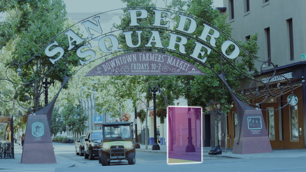 Augmented reality installation beneath the San Pedro Square arch