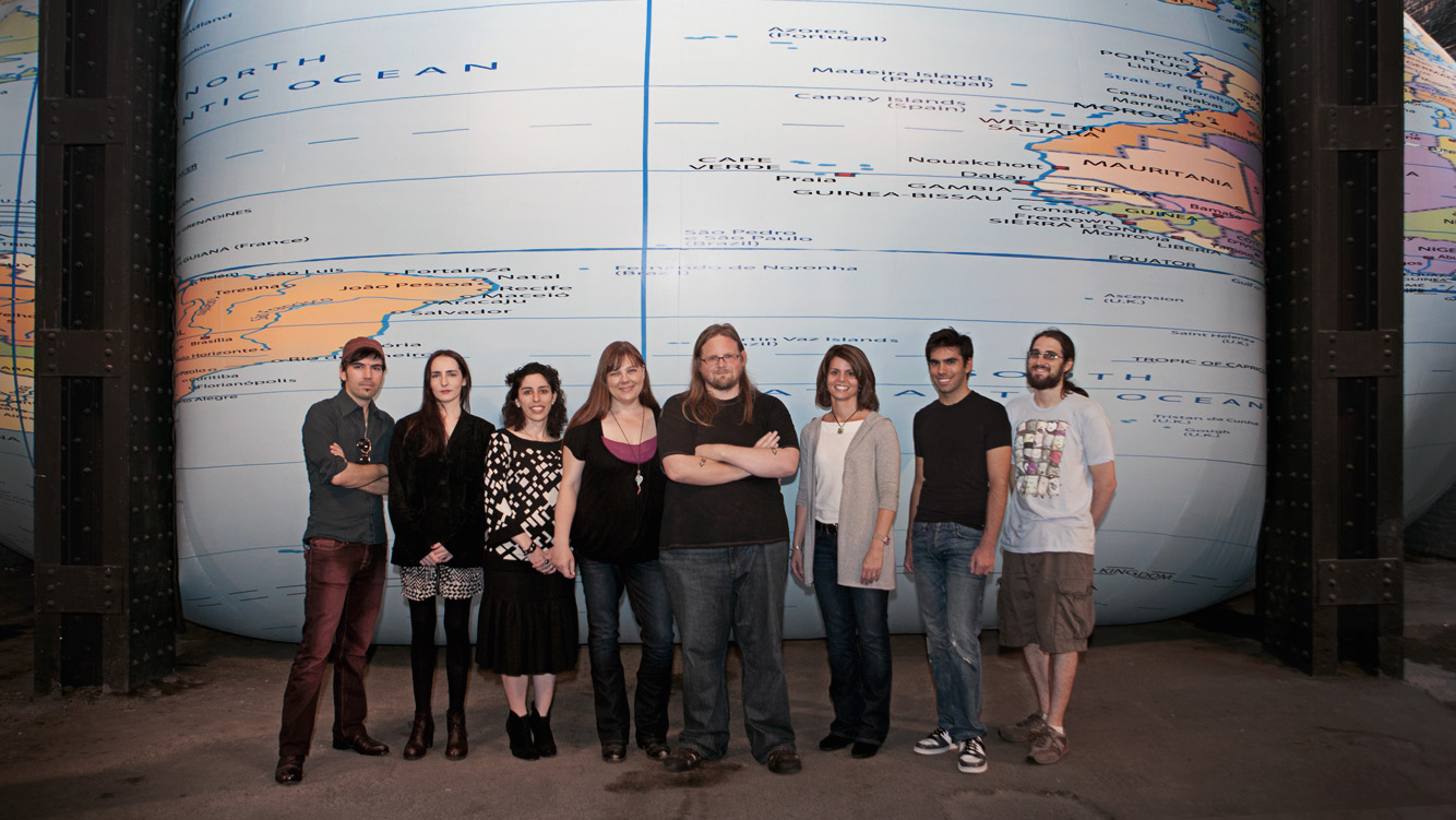 The early-adopter team with David Byrne's Tight Spot installation